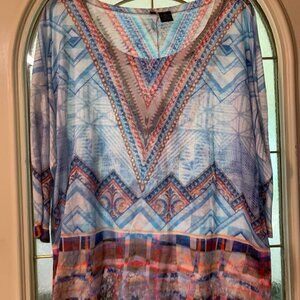 Women's Size L New Directions Blue Print Blouse